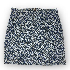 Free People Modern Femme Stretch Mini Skirt Indigo Geometric Jean Denim Womens 2